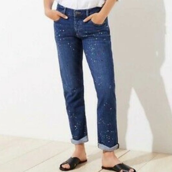 Vervet Zipper Fly Distressed Paint Splatter Boyfriend Jeans main image 1